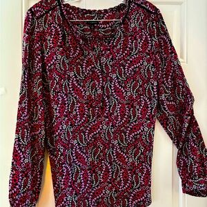 Talbots silk crepe top in black pink and white pattern, size medium, rarely worn
